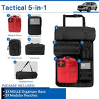 Tactical Car Seat Back Truck Organizer With Detachable MOLLE Pouches Universal for SUV Vehicle Nylon Storage Panel Seat Organizer for Overlanding, Camping & Emergency Gear(6 Pack Black)
