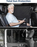 JOYTUTUS Rear Wrangler Side Window Sun Shade Camping Window Insect Screen Compatible with 2007-2026 Wrangler JK JL 4 Doors Gladiator JT, Car Window Covers for Privacy Blackout 2 Pcs