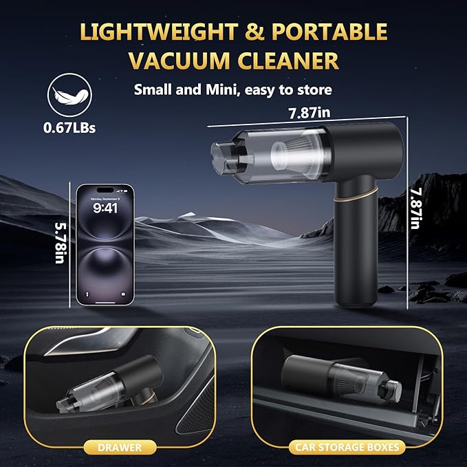 Car Vacuum Portable Cordless with 15000Pa Strong Suction, Handheld Vacuum Cleaner 4-in-1 Cordless Vacuum with 2 Suction Modes