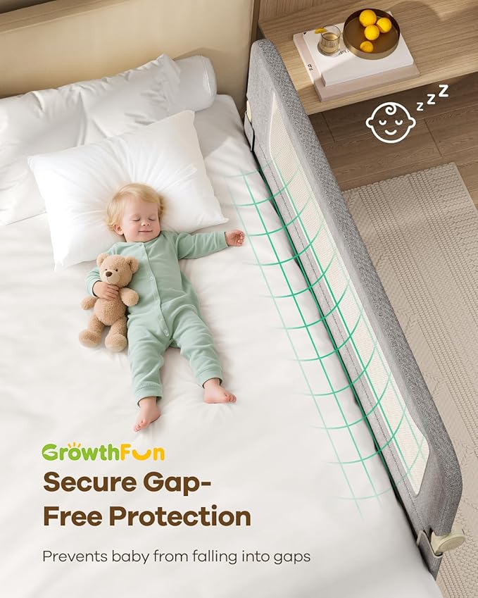 Foldable Bed Rail for Toddlers, 59in Reinforced Carbon Steel Frame&Connectors, Breathable Cationic Fabric, Safety Toddler Bed