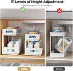 Under Sink Organizer, 2-Tier Dual Pull Out Cabinet Organizer Drawers With Smooth Circular Rail, Large Capacity Metal Mesh Sli