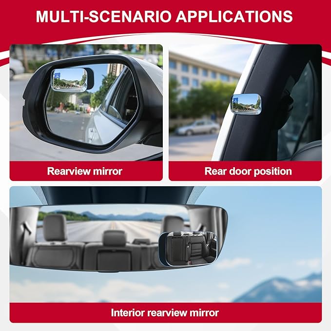 LivTee Blind Spot Mirror, Rectangle Shaped HD Glass Frameless Convex Rear View Mirror with wide angle Adjustable Stick for Cars SUV and Trucks, Pack of 2