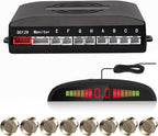 Car Reverse Parking Radar System with 8 Parking Sensors Distance Detection + LED Distance Display + Sound Warning (Champagne Gold Color)