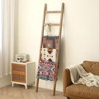 FUIN 6.4ft Extra Wide Wooden Blanket Ladder Living Room Decorative Wal Leaning Farmhouse Quilt Display Holder Rustic Wood Tow