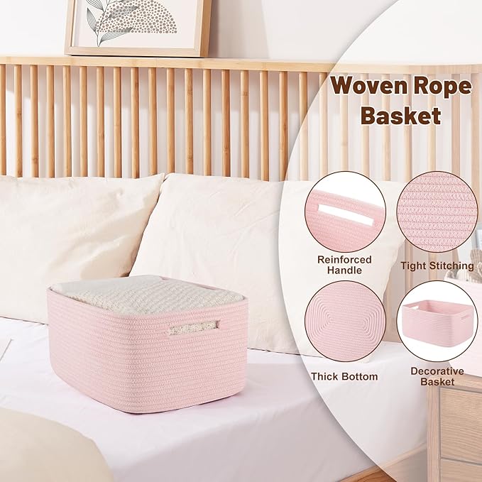 OIAHOMY Storage Basket for Shelves, Closet Cube Storage Bins Baskets for Clothes Blanket Towels, Baby Nursery, Toy Baskets Bo