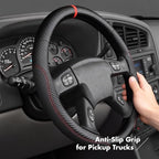 MEWANT Hand Stitch Steering Wheel Cover for 2003-2006 Chevy Silverado 1500 2500 3500 2007 Silverado Classic 2002-2009 Trailblazer Matte PU Carbon Fiber Microfiber Leather Steering Wheel Wrap
