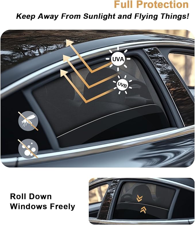 ECOZEN Car Window Sunshade for 2024-2025 2026 Toyota Tacoma Accessories - 4 Pcs Pack Side Sun Shade Magnetic Sunshade Insulate Heat & UV with Breathable Mesh - 2024-2026 Tacoma Double Cab Only