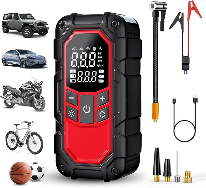 Jump Starter with Air Compressor,Car Battery Jump Starter (9.0 Gasoline/6.5L Diesel) with 150PSI Digital tire inflator
