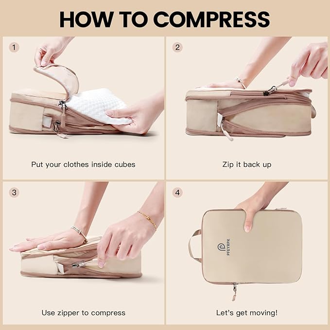 PFEYRPK Lightweight Compression Packing Cubes for Suitcases, Compressible Expandable Travel Packing Organizer with Clear Toil