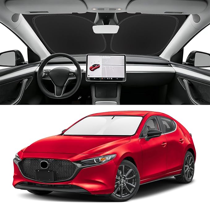 Custom Fit Windshield Sun Shade for Mazda 3 2019-2026, Blocks UV & Heat, Front Window Sunshade Accessories, Easy Fold & Store Keep Your Car Cooler