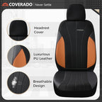 Coverado Seat Covers for Car 2 Seats, Leather Car Seat Covers Fullset, Breathable Mesh Front and Rear Protectors, Brown Luxur
