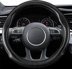 Ergocar Carbon Fiber Material Steering Wheel Cover Anti-Slip Breathable Sweat Absorbent Fashionable Sport Steering Wheel Sleeve for the Round Shape with Diameter of 15"（37.5-38cm）-Black