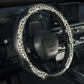 KAFEEK Cream Leopard Steering Wheel Cover for Women, Universal 15 Inch Soft Microfiber Leather Car Wheel Protector, Aesthetic