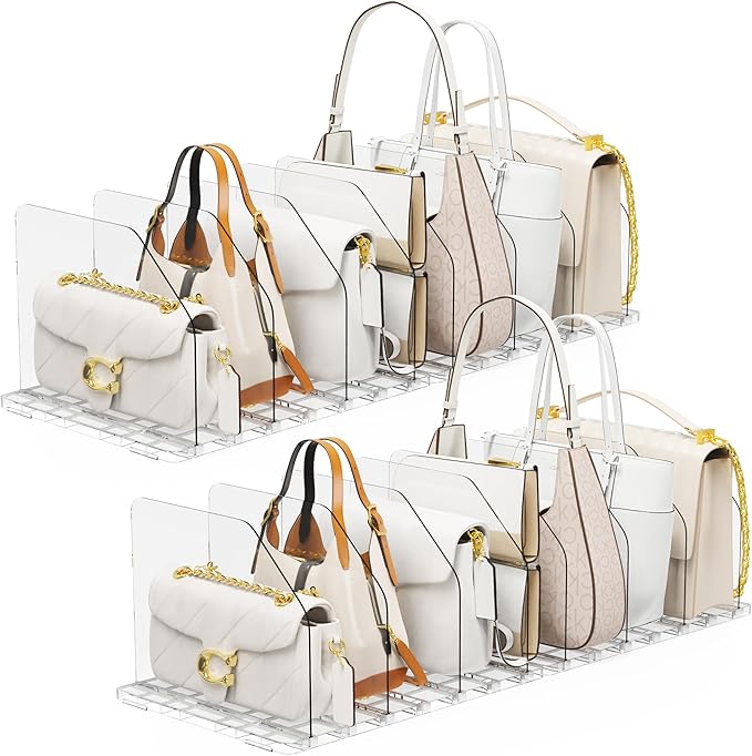Bag & Purse Organizer for Closet, 4 Sets Adjustable Clear Handbag Storage Shelf, Plastic Clutch Dividers for Closet Organizer