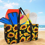 NGIL Extra Large Utility Tote Reusable Grocery Organizing Bag Oversized Collapsible for Storage, Picnic,Car, Beach (Sunflower-black)