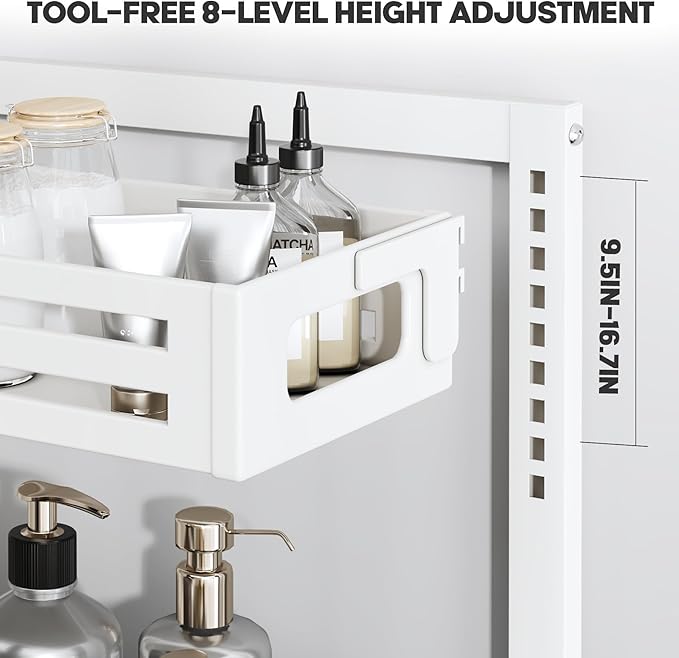 1 Pack Under Sink Organizer,Pull Out Cabinet Organizer with Smooth Cylindrical Rail,Metal Slide Out Drawer for Kitchen Bathro