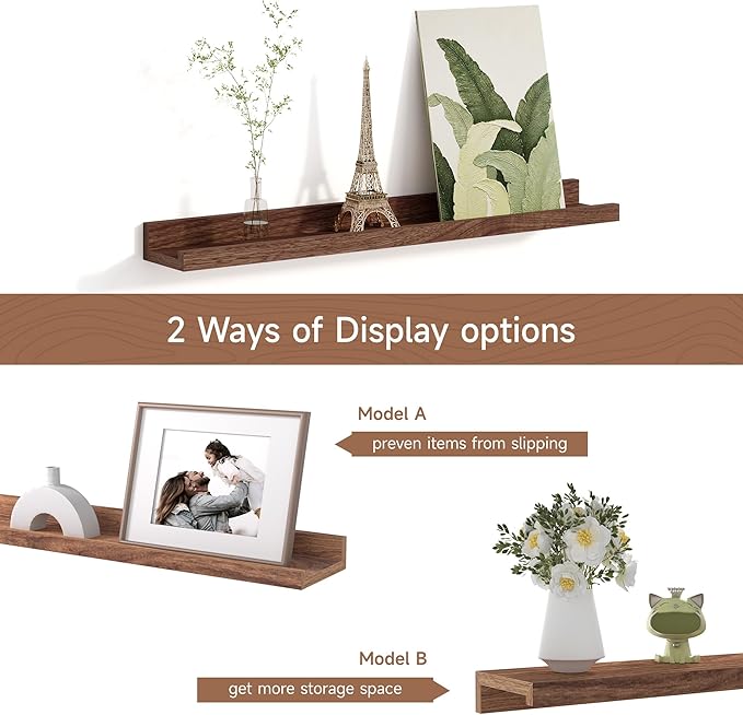 Fun Memories Picture Ledge Shelf for Wall, Floating Shelves Set of 4, 24 Inch Long Nursery Book Shelves for Toys Storage, Kid