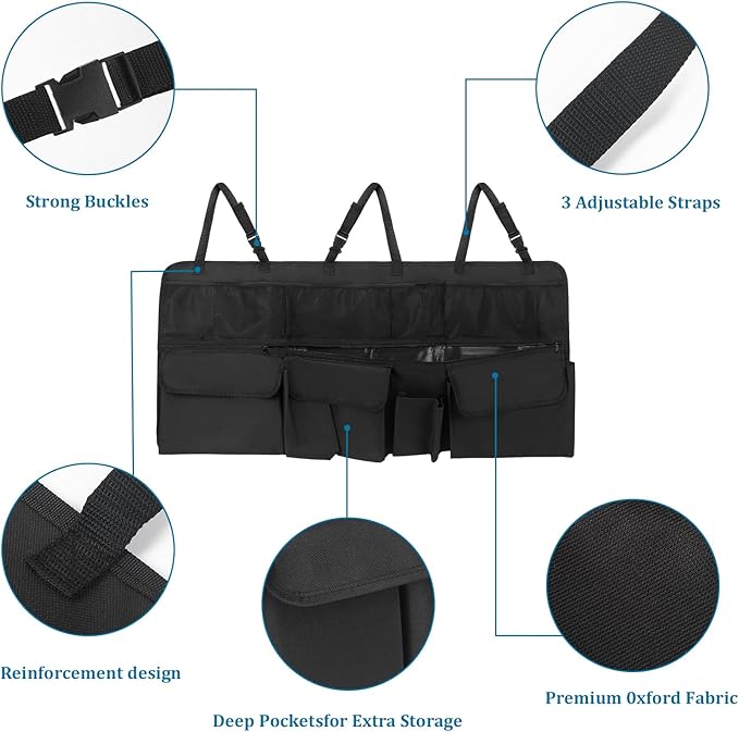 Car Trunk Organizer, Upgraded Version Expand Space Hanging Trunk Organizer with Adjustable Straps, Collapsible Waterproof Suv T