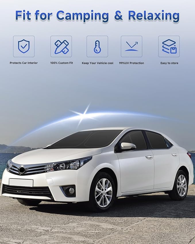 6PCS Window Shades for Toyota Corolla(2014-2018) Accessories – Full Coverage Sun Shade for Side Windows, Rear Triangular & Windshield – UV Protection & Privacy for Camping, Napping, Relaxing