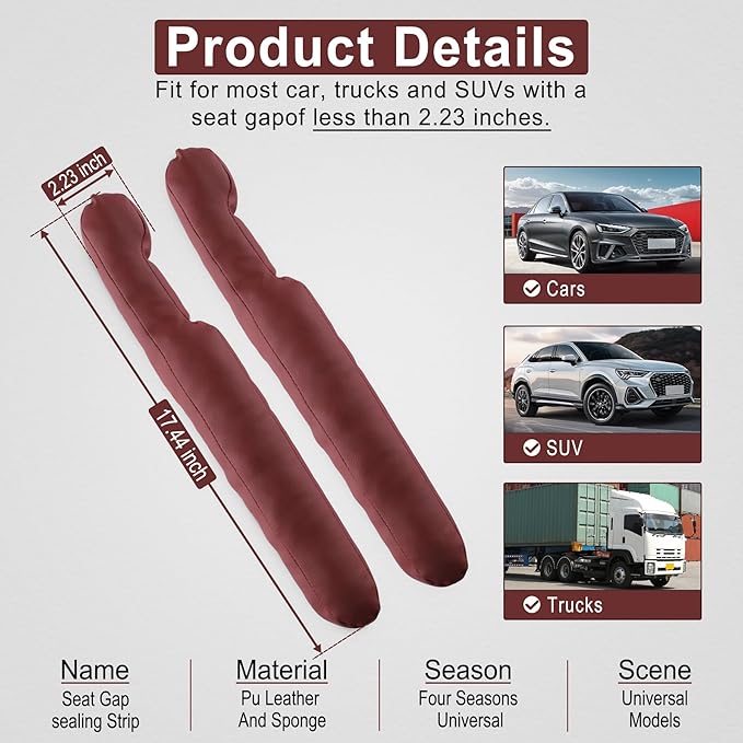 UREHEPO 2 pcs Leather Car Seat Gap Filler Organizer, Interior Car Accessories to Stop Things from Dropping for Car SUV Truck Camper, Fill The Gap Between Seat and Console - Wine Red