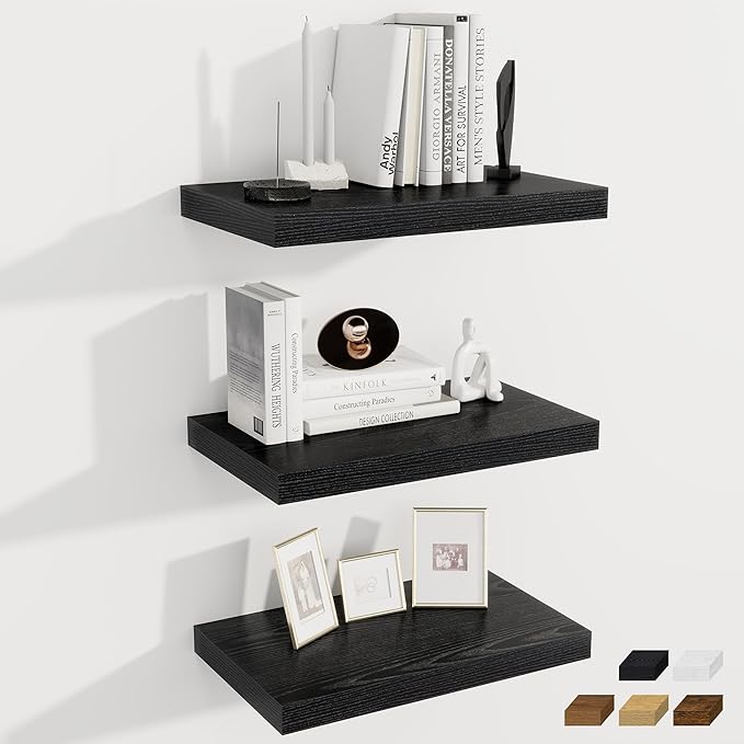 Fun Memories 12 Inch Deep Floating Shelves for Wall, 20 Inch Long Wall Mounted Storage Shelf with Invisible Brackets, 3 Pack 