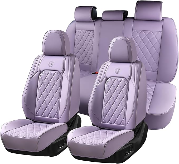 Coverado Car Seat Covers Full Set, Purple Leather Seat Covers for Cars, Luxury Front and Back Car Seat Protector, Universal W