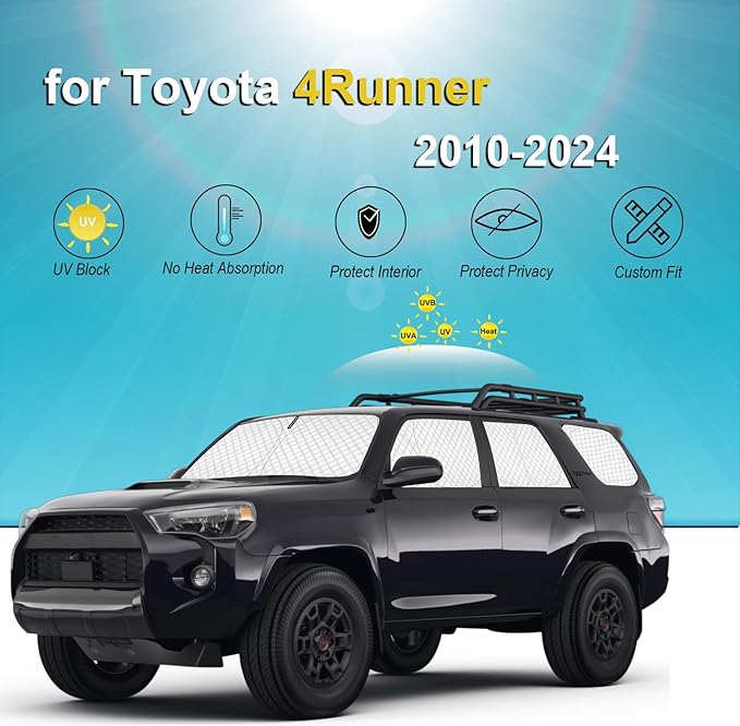 KMF 8pcs Thicken Car Window Shades for Toyota 4Runner 2010-2024 Accessories, 4Runner Windshield Sun Shade Full Window Covers for Side Rear, UV Block and Blackout Protect Privacy for Car Camping