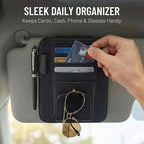 2 Pack Car Sun Visor Organizer, Auto Interior Accessories Tactical Molle Panel & PU Leather Visor Storage Pouch with Sunglasses Clip, Multi-Pocket Document Holder for Truck SUV Car Gear