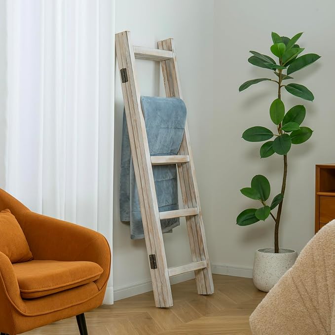 Blanket Ladder,59" H Wood Blanket Ladder for Living Room, Decorative Quilt dispaly Rack, Free Standing and Folding Towel Rack