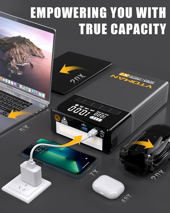 VTOMAN X7 Jump Starter with Air Compressor, 4250A&160PSI Pickup Trucks & Suvs Battery Car Jumper Starter Portable(10L