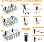 INCLY 27PCS Slatwall Accessories Kit, Includes 3 Pack Ventilated Metal Wire Slat Wall Baskets, Multisized Heavy Duty Slatwall