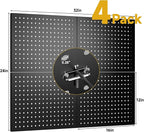 Metal Pegboard,4 Pack Metal Pegboard Panels With 8 Hooks,Black Pegboard Wall Organizer,16"x12" Steel Peg Boards for Walls,Too