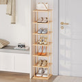 Vertical Tall Shoe Rack For Entryway - Tall 7 Tier Free Standing Slim Narrow Bamboo Wood Shoe Boots Storage Shelf Small Space