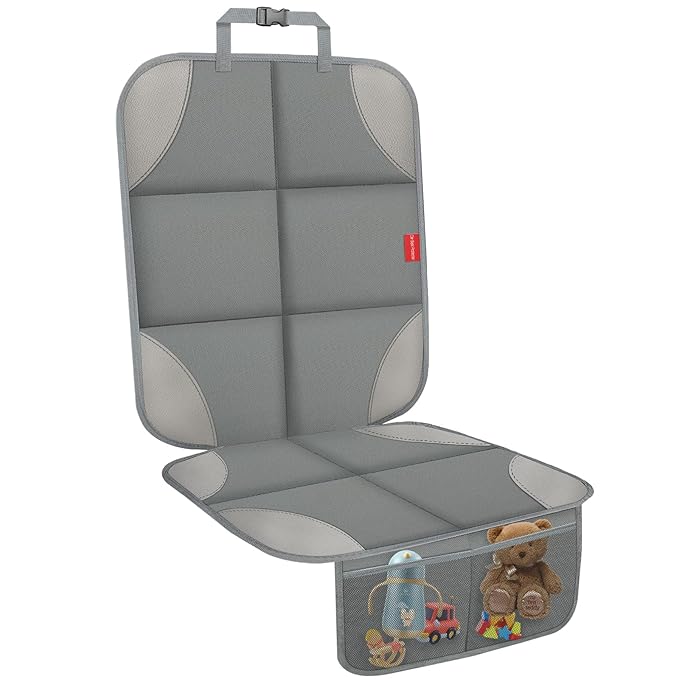 Car Seat Protector for Child Car Seat, Waterproof Durable 600D Fabric Car Seat Cover with Padding, Non-Slip Backing Mesh Pock
