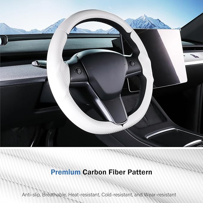Steering Wheel Cover for Tesla Model 3 (2017-2023) / Model Y (2020-2024),Anti-Slip,Comfortable Grip, Breathable,Customized for Tesla Model 3/Y Accessories,Matte White