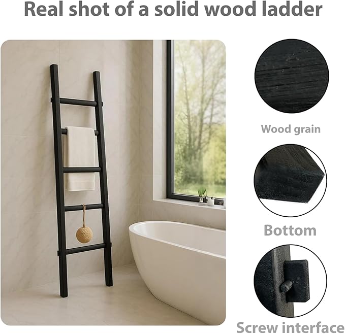 Blanket Ladder Fully Assembled 57in Wooden Ladder Shelf Living Room Bathroom Bedroom Decorative Wall Leaning Farmhouse Quilt 