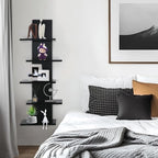 5 Tier Wall Shelf Unit-Black Floating Shelves for Home Decor, Modern Unique Asymmetric Design for Bedroom & Living Room Stora