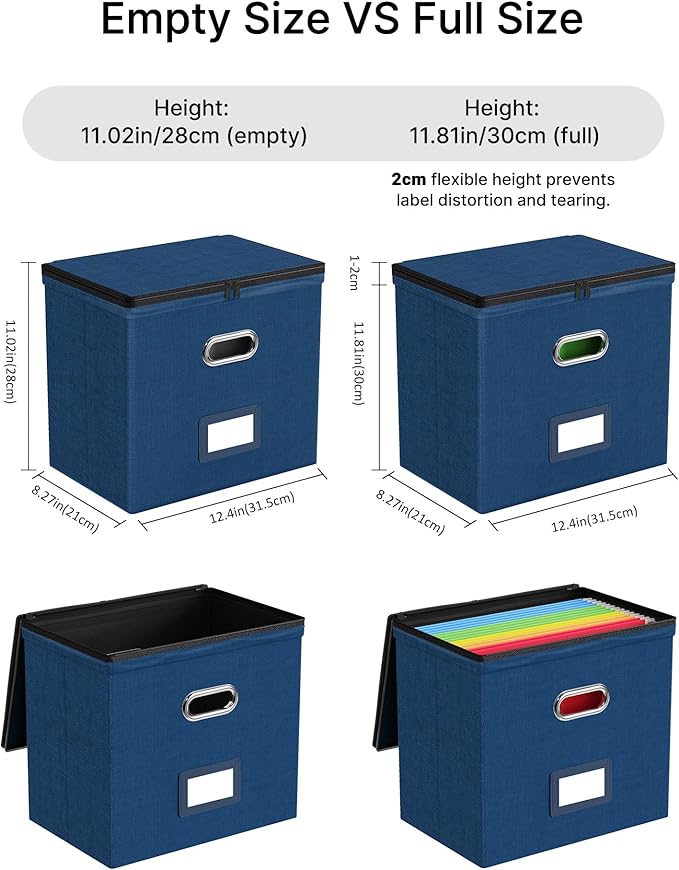 Oterri File Organizer Boxes with Lids, File Box with Mesh Pockets, Document Organizer Box for Letter Size Folders, Zippers Im