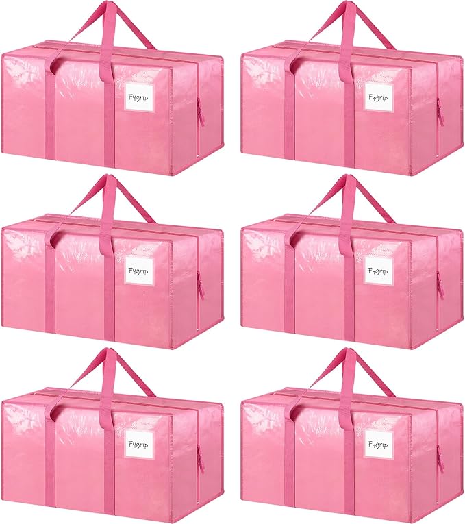 6 Pack Extra Heavy Duty Large Moving Bags with Strong Zipper & Comfortable Handles, Sturdy & Durable Clothes Storage Bags Tot