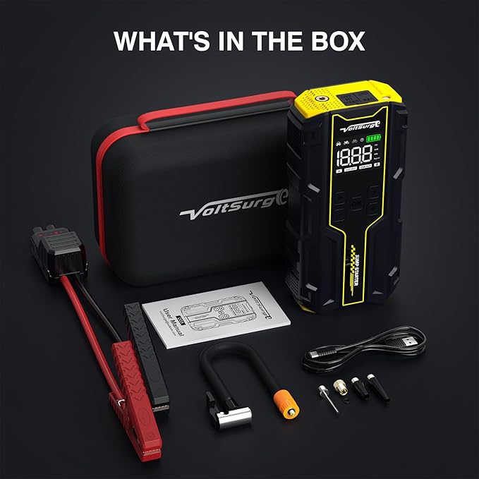 Car Jump Starter with Air Compressor, VoltSurge 6000A Peak 12V Battery Jumper Starter Portable Booster Pack, 150PSI Safe