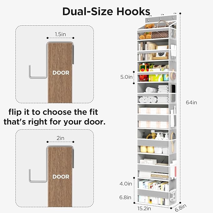 Mefirt Over The Door Organizer, 8 Shelf Door Hanging Organizers with 8 Large Capacity Pockets, Back of Door Organizer Storage