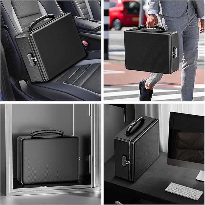 ENGPOW Fireproof Document Box with Lock, Fireproof Water Resistant Heat Insulated Safe Box Hard Case with Fireproof Zipper, P
