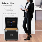 Locking File Storage Box with Telescopic Handle & Wheels - Aluminum Alloy Portable Document Case, Dual Password Security for 
