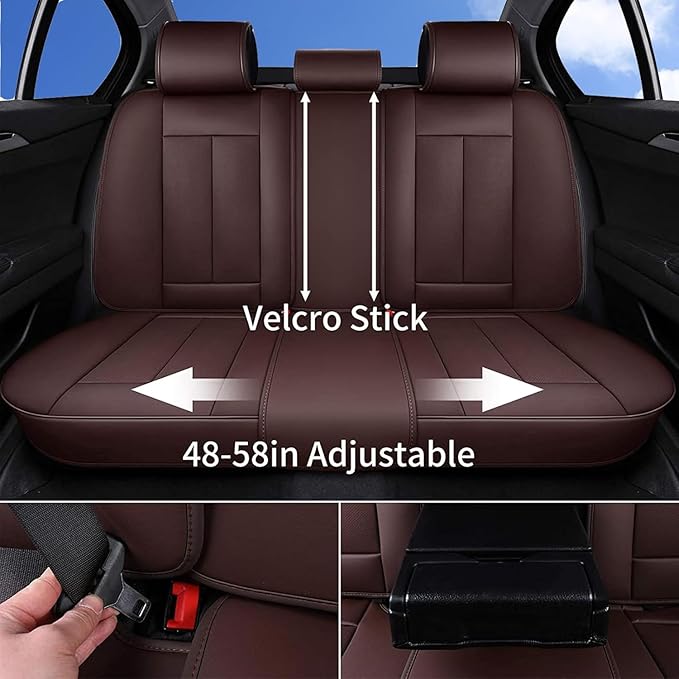 Coverado Front and Back Seat Covers, 5 Pieces Waterproof Nappa Leather Auto Seat Protectors Full Set with Head Pillow, Univer