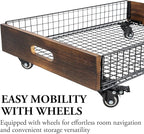 MyGift 24" Under Bed Storage Drawer Cart – Rolling Underbed Organizer Bin with Metal Wire Basket, Rustic Burnt Wood Sides, Ma