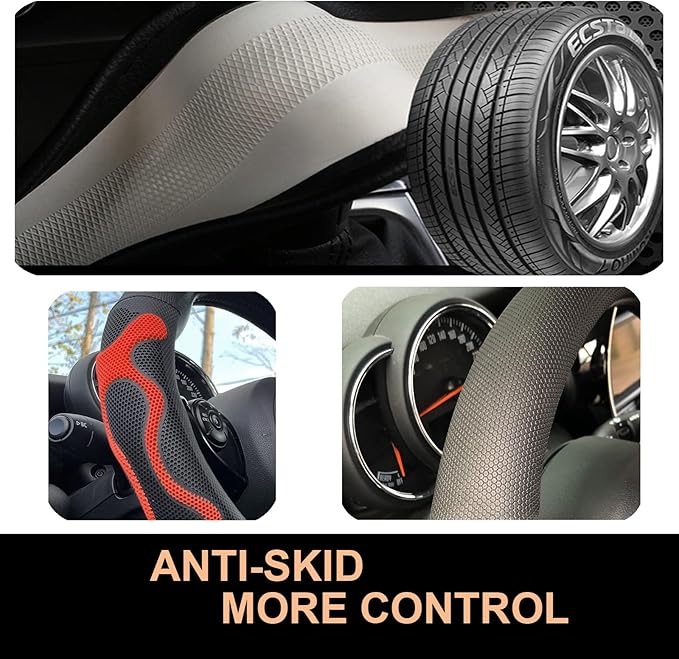 PINCTROT XL Size 17.5-18 Inch Comfy Grip Steering Wheel Cover for Semi Truck, Fits RV, Big Rig Trucker, 18 Wheeler and Classic Cars, Anti-Slip Design 17.5-18 Inch(Silicone Orange)
