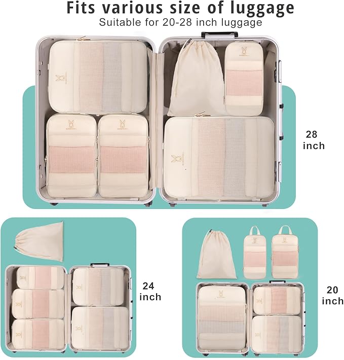 Compression Packing Cubes for Travel, Bunnychill Portable Zipper Packing Cube for Cloting, Expandable Space Saver Storage Lug