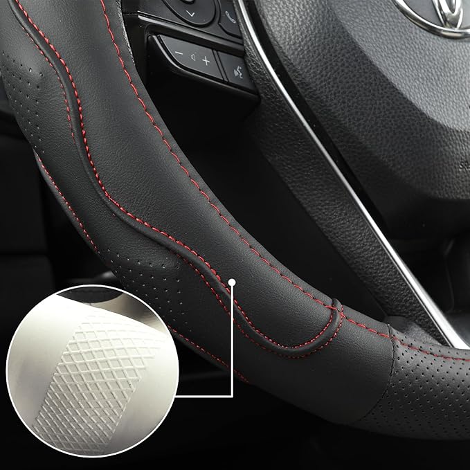 West Llama 3D Texture Steering Wheel Cover for Toyota, Anti-Slip Design, Premium Leather, Custom Fit for 14.5-15 inch, Stylis