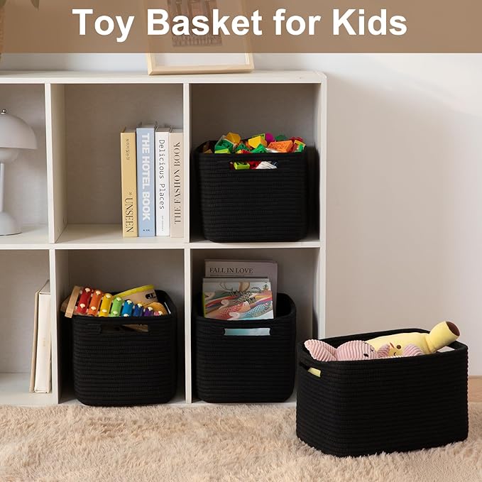 OIASKET Storage Baskets for Organizing, Woven Decorative Baskets for Shelves - Books, Towels, and Clothes, Cotton Rope Toy St
