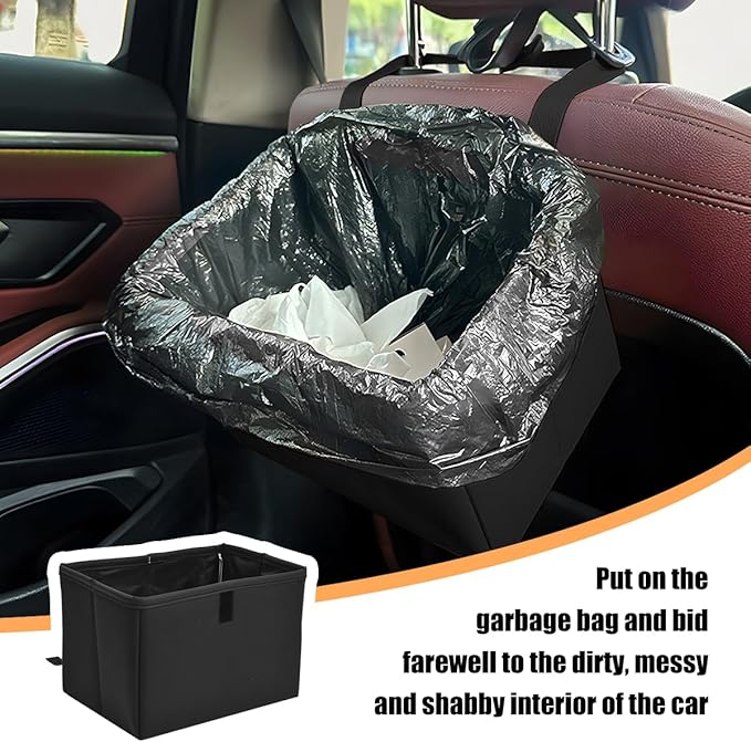 Car Trash Can, Leather Foldable Large Capacity Vehicle Hanging Garbage Bin Organizer, Waterproof Auto Interior Storage Bag Container Accessories, Universal for SUV Sedan Truck (Black)